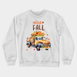 Hello Fall Retro Thanksgiving PickUp Truck Crewneck Sweatshirt